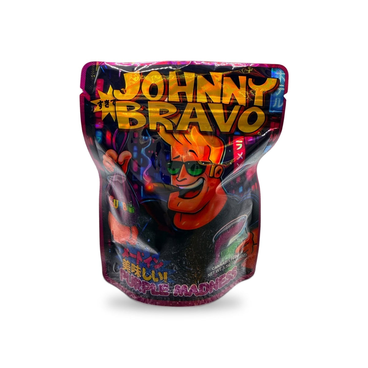 Johnny Bravo Purple Madness Mylar Bag
